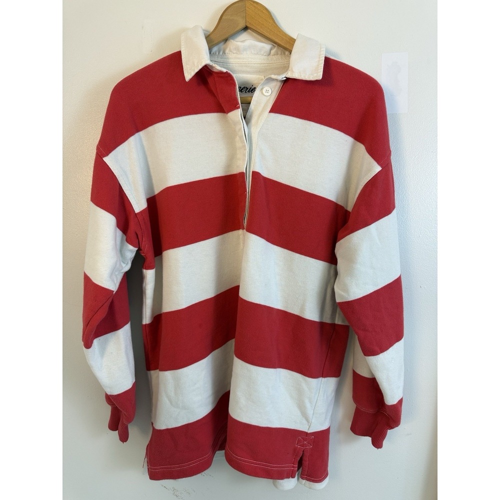 Aerie Rugby Sweatshirt Oversized Collard Preppy Coastal Nautical Y2K Pullover Sm